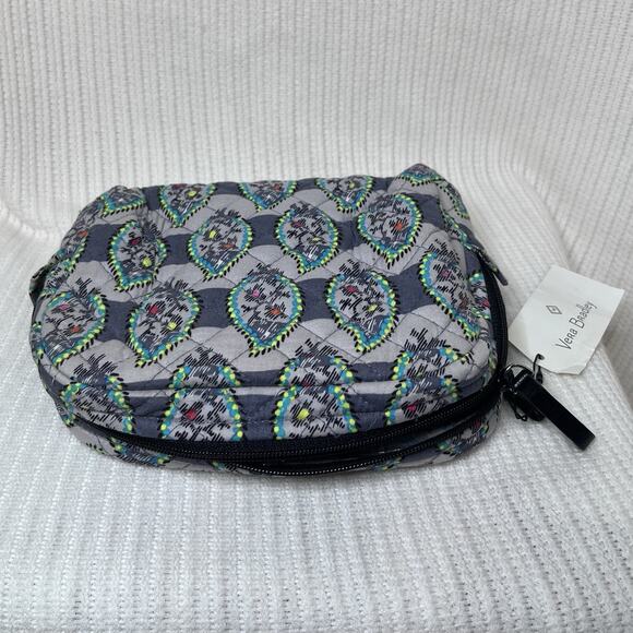 NWT Vera Bradley Iconic Medium Cosmetic Bag Travel Case in Paisley Stripes Gray - Picture 2 of 4